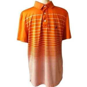 𝅺NAUTICA Polo Size A Bit Trimmer Large Burnt Orange and White Striped Collared